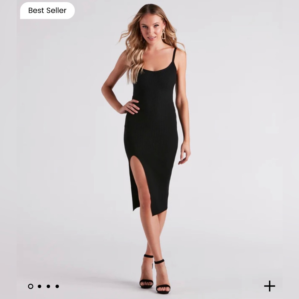 Windsor Perfectly Stylish Sleeveless Black Midi Sweater Dress